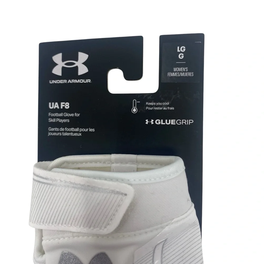 Under Armour UA F8 Women’s Football Gloves Size Large Silver‎ & White NWT